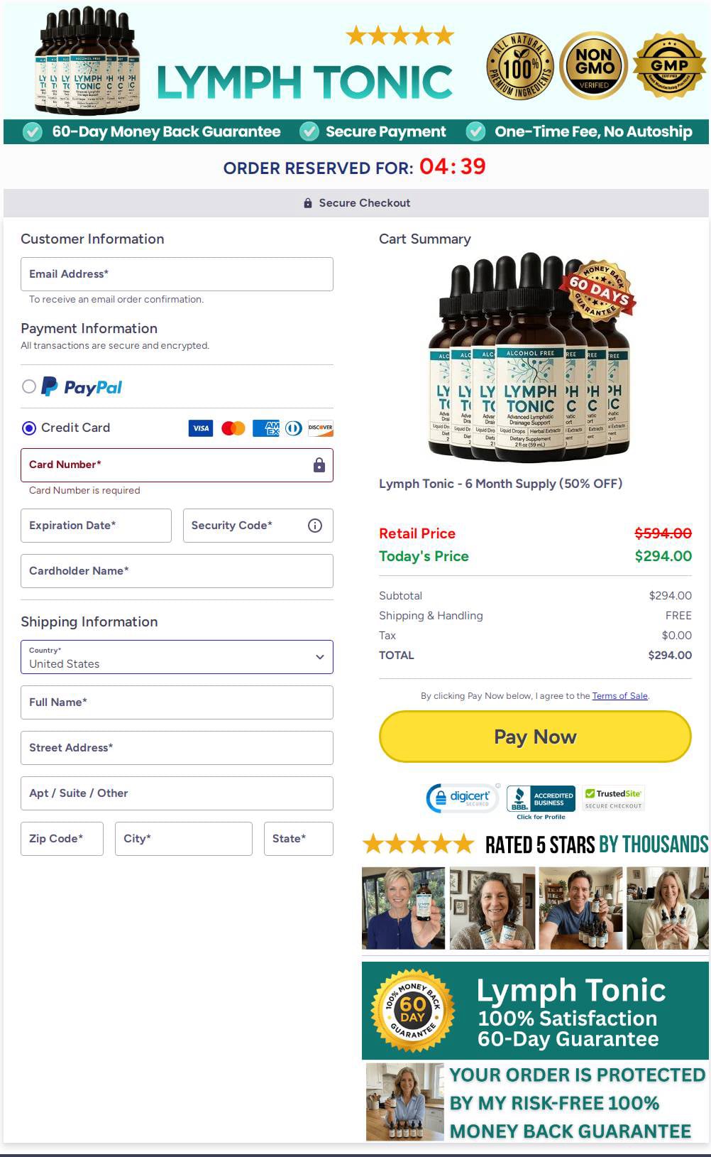 Lymph Tonic Checkout Secure Page